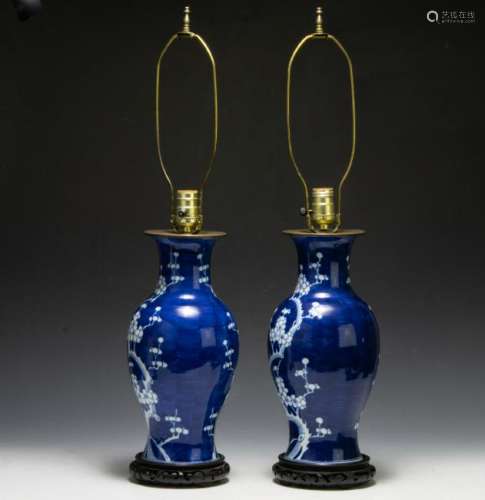 Pair of Blue & White Chinese Lamps, Late 19th C