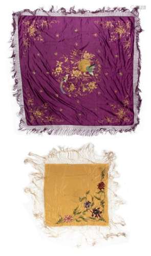 (2) Chinese Embroidered Silk Shawls, 19th - 20th C