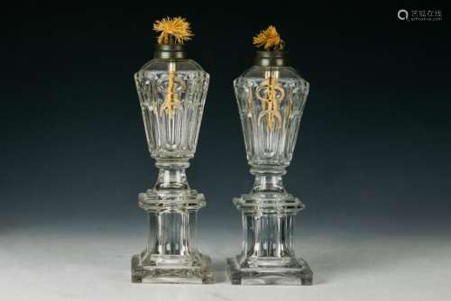 (2) 19th Century Blown & Molded Whale Oil Lamps