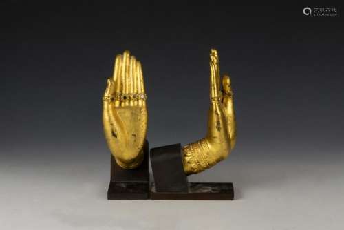 Pair Bronze Buddhist Hand Statue Bookends