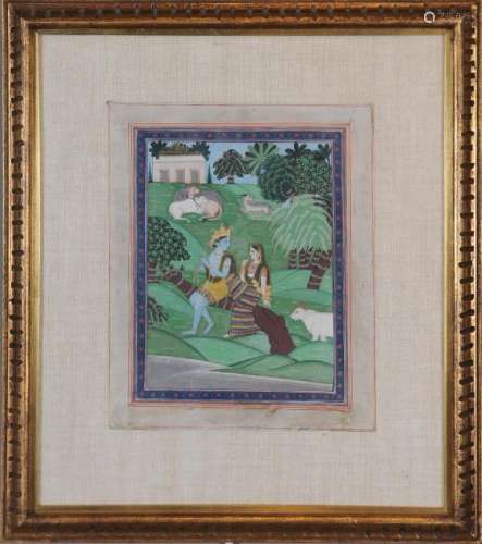 Indian Painting of Krishna Playing Flute, 18th C
