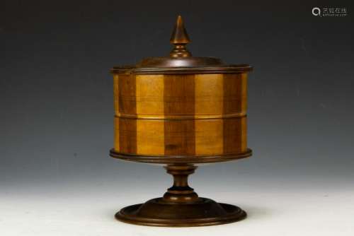 19th Century Turned Wood Box on Footed Base