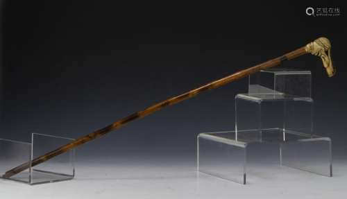 Hickory Cane with Carved Antler Handle, 20th C