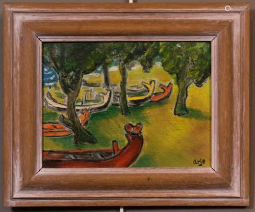 Arie Smit Dutch Indonesian Oil on Canvas Boats