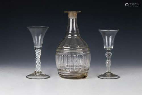 (3) Free-Blown Decanter & Swirl Stemware