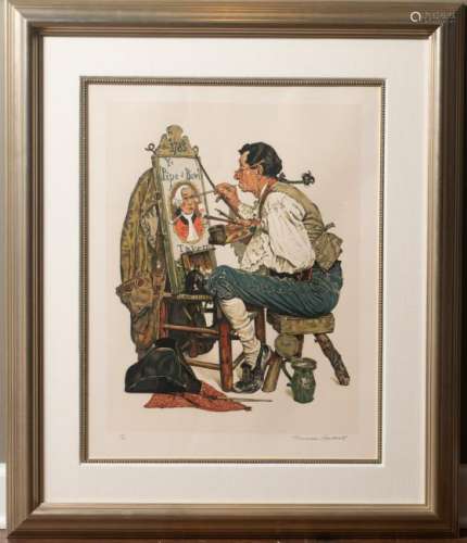 Norman Rockwell Signed Litho, Ye Pipe & Bowl
