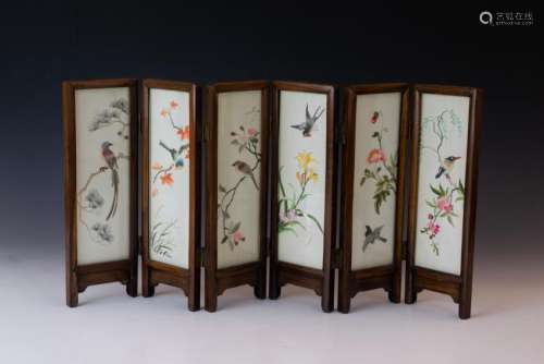 Chinese Wood Table Screen with Silk Embroidery