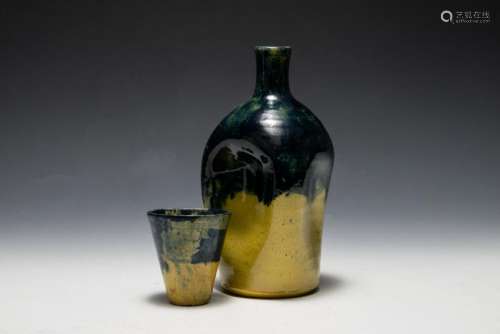 Jugtown Pinched Pottery Bottle and Cup