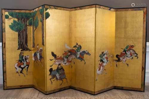 Japanese Hand Painted Six Panel Screen