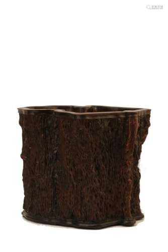 A LIZHI WOOD BRUSHPOT.BITONG.ANTIQUE