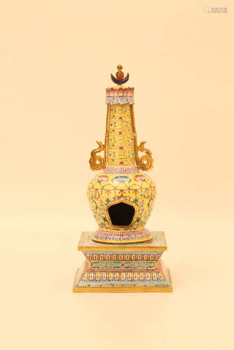 A PAINTED ENAMEL BRONZE STUPA.MARK OF QIANLONG