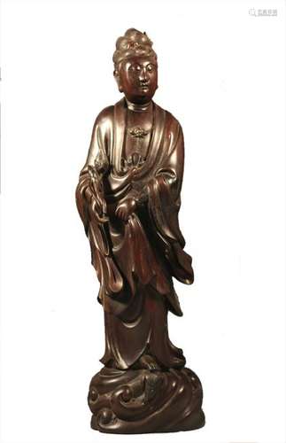 A ZITAN CARVING OF GUANYIN.ANTIQUE