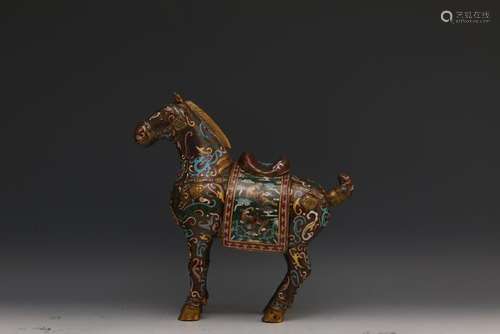 A GILT-BRONZE CLOISONNE ENAMEL HORSE.ANTIQUE