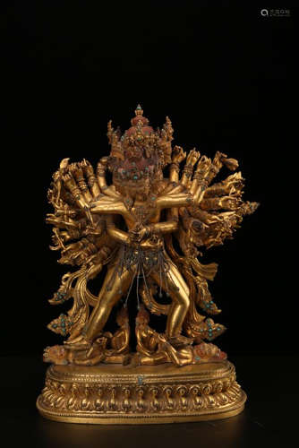 A GILT-BRONZE FIGURE OF KAPALADHARA HEVAJRA. MING