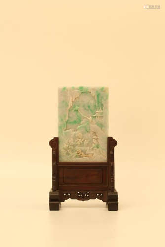 A CARVED INSCRIBED JADEITE 'LANDSCAPE' TABLE