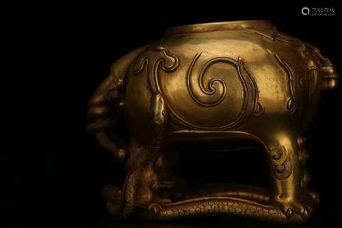 A GILT-BRONZE 'MYTHICAL BEAST' INCENSE BURNER AND