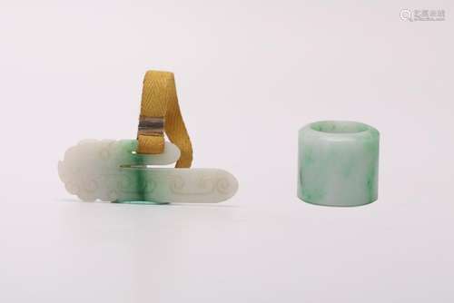 TWO OF JADEITE CARVINGS.ARCHER'S RING.QING DYNASTY