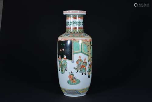 A WUCAI ROULEAU VASE, QING DYNASTY