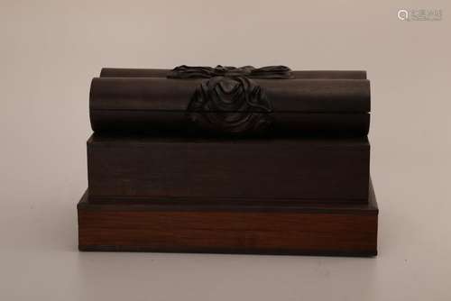 A CARVED ZITAN BOOK BOX AND COVER.MARK OF QIANLONG