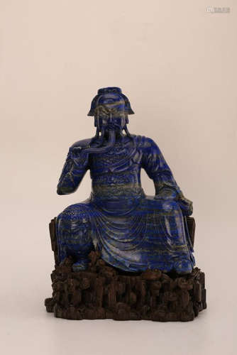 A LAPIS LAZULI CARVING OF GUANGONG .ANTIQUE