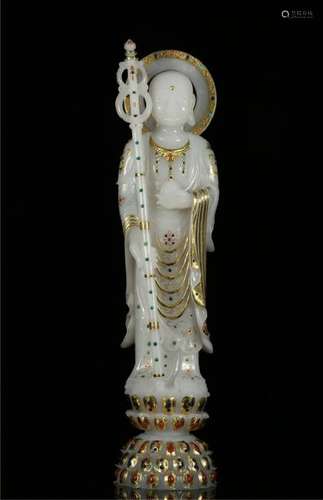 A WHITE JADE CARVING OF KSITINGRARBHA.