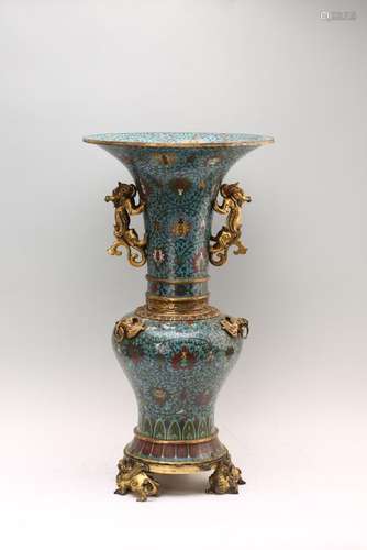 A GILT-BRONZE CLOISONNE ENAMEL VASE .QING DYNASTY