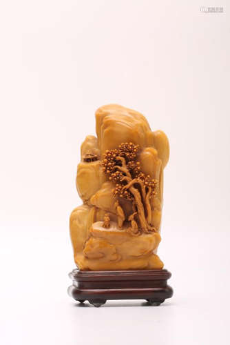 A CARVED TIANHUANG 'FIGURE AND LANDSCAPE'