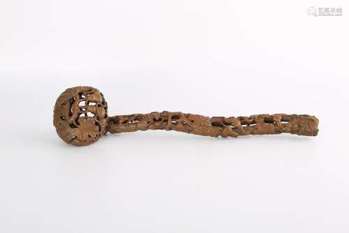 A CARVED HUANGYANGMU 'DOUBLE-GOURD'RUYI SCEPTER.ANTIQUE