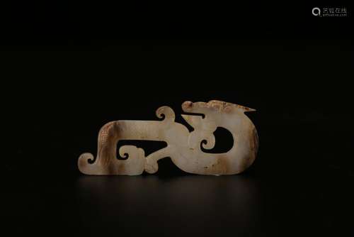 A CARVED JADE DRAGON PENDANT.BI.ANTIQUE