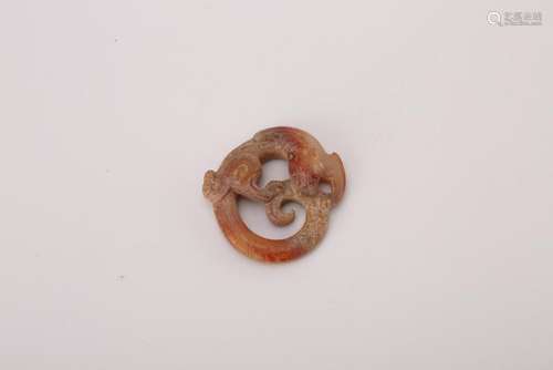 A CARVED JADE DRAGON PENDANT.BI.ANTIQUE