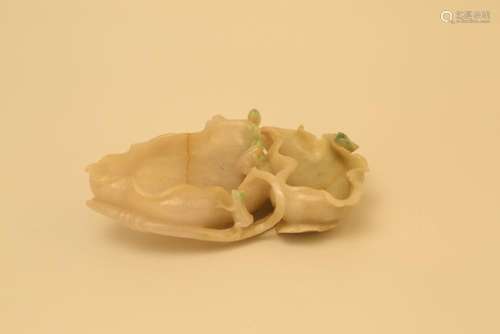 A CARVED JADEITE 'LOTU'S' WASHER.ANTIQUE