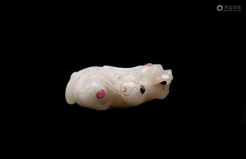 A GEM'S INLAID JADE BEAST.MARK OF JIANG YUN