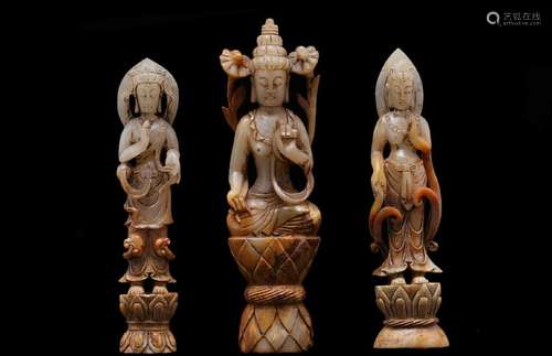 THREE OF JADE BUDDHAS.ANTIQUE