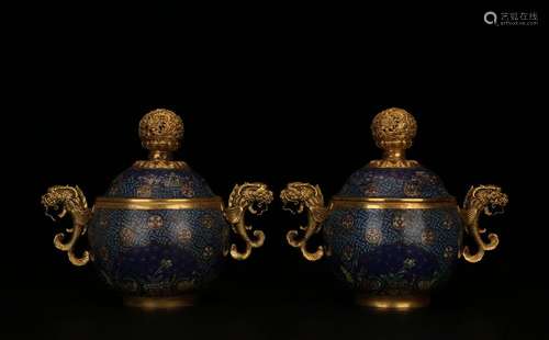 A PAIR OF CLOISONNE ENAMEL DRAGON JAR AND COVERS.MARK