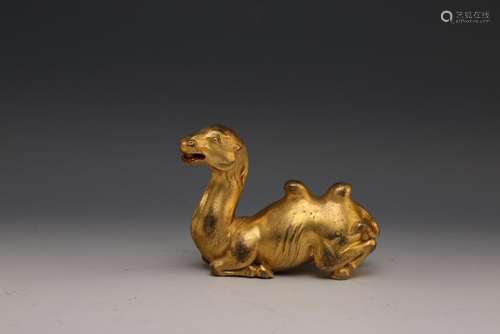 A GILT-BRONZE FIGURE OF CAMEL.ANTIQUE