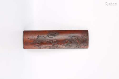 A CARVED BAMBOO 'FIGURE' ARM-REST.ANTIQUE