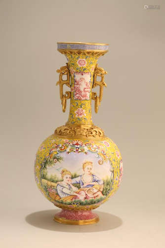 A GILT-BRONZE ENAMELLED'FIGURE' VASE. ANTIQUE