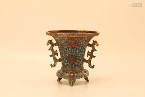 A GILT-BRONZE CLOISONNE ENAMEL VASE.QING DYNASTY