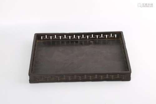 A CARVED ZITAN TRAY.ANTIQUE