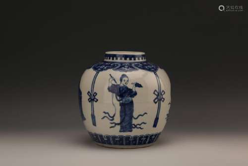A BLUE AND WHITE JAR.ANTIQUE