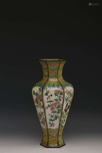 A PAINTED ENAMEL BRONZE VASE.ANTIQUE