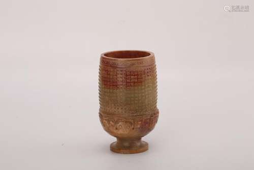 A CARVED OLIVE-BROWN JADE CUP.ANTIQUE