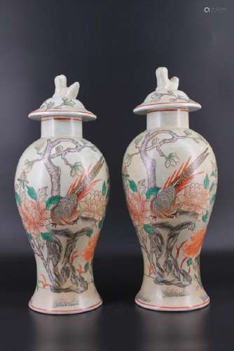 Pair of Qing Porcelain Famille Rose Vase