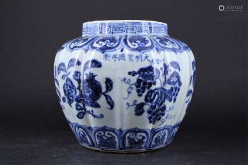 Chinese Ming Porcelain Blue White Jar