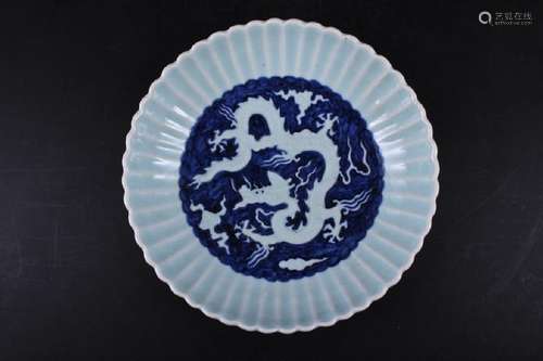 Chinese Ming Porcelain Blue&White Dragon Plate