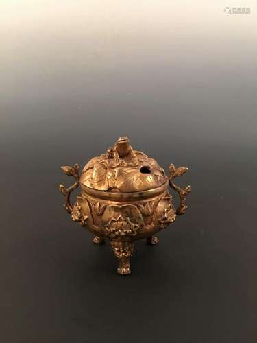 Chinese Gilt Bronze Tripod Incense Burner