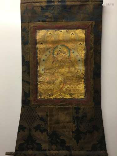 Chinese Hanging Scroll Tibetan Thangka of Dzambhala