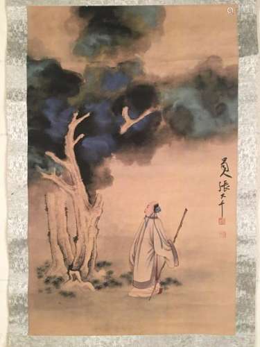 Chinese Hanging Scroll of 'Figure and Tree' Painting,