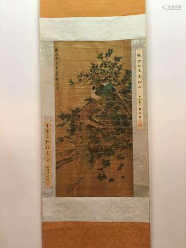 Chinese Hanging Scroll Flower And Bird With Zhang