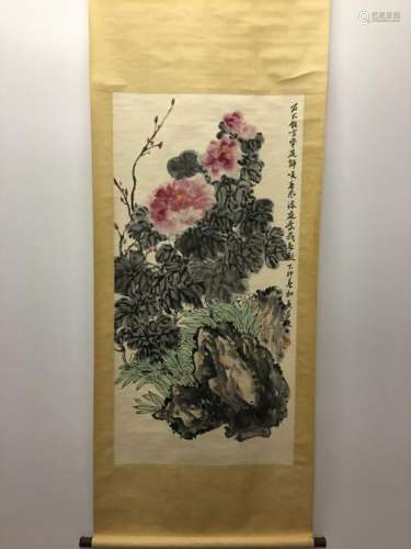 Chinese Hanging Scroll Of Flower